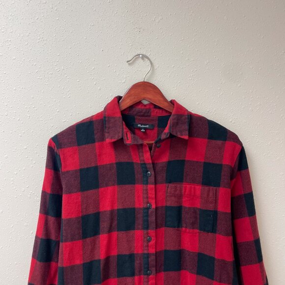 Madewell Oversized Ex-Boyfriend Buffalo Plaid Red Black Flannel Shirt - Picture 3 of 8